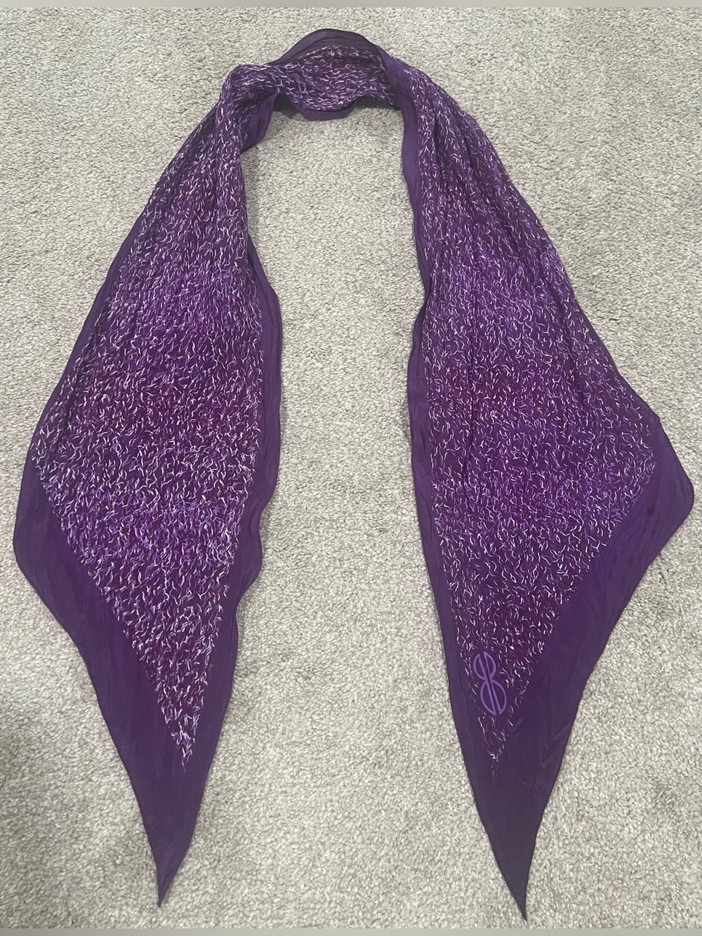 Vintage Bill Blass Purple Abstract Pattern Silk Scarf